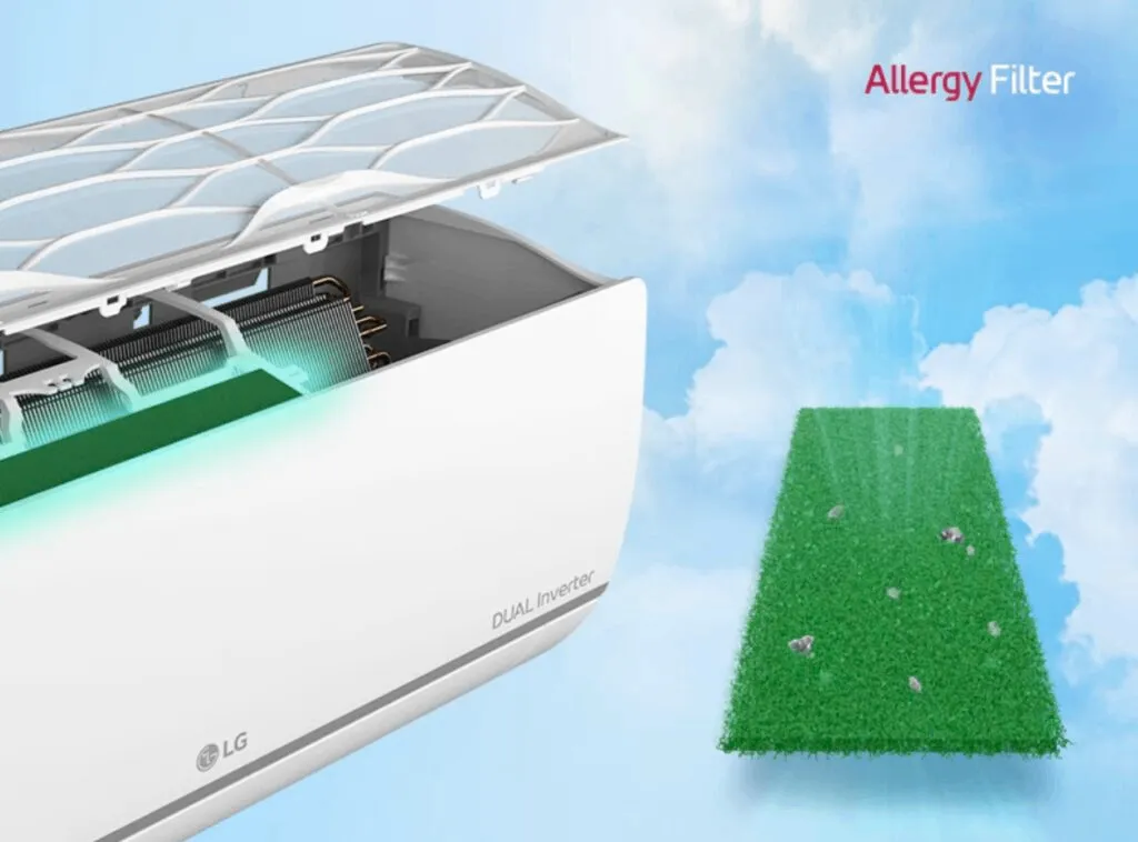 LG air conditioner Allergy Filter capturing dust mites and allergens