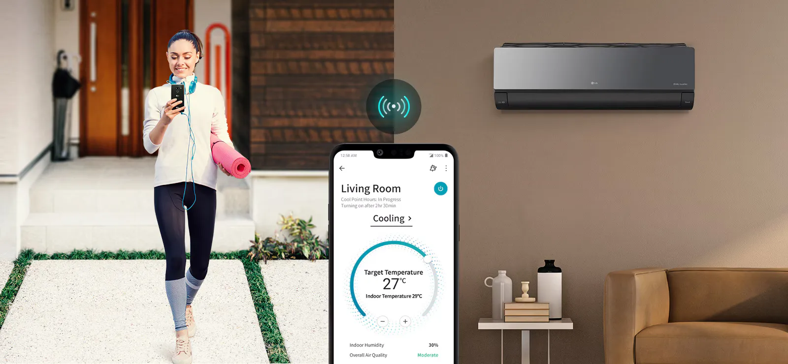 Controlling an LG air conditioner remotely from the LG ThinQ app