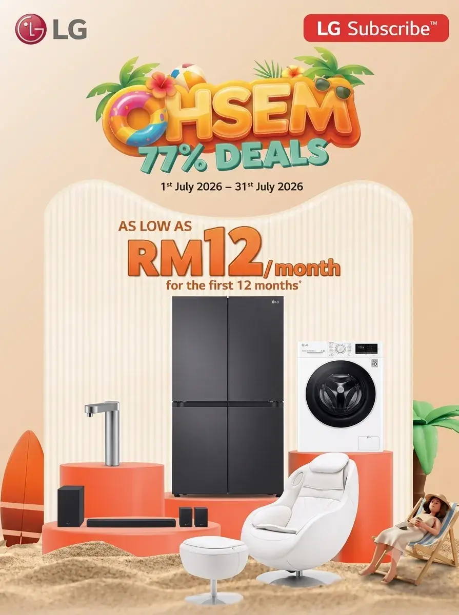 LG Subscribe OHSEM 77% Deals — LG PuriCare tankless water purifier subscription from RM12 a month, July 2026 promotion